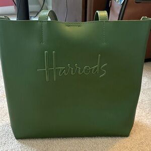 Harrods Green Embossed Leather Tote
